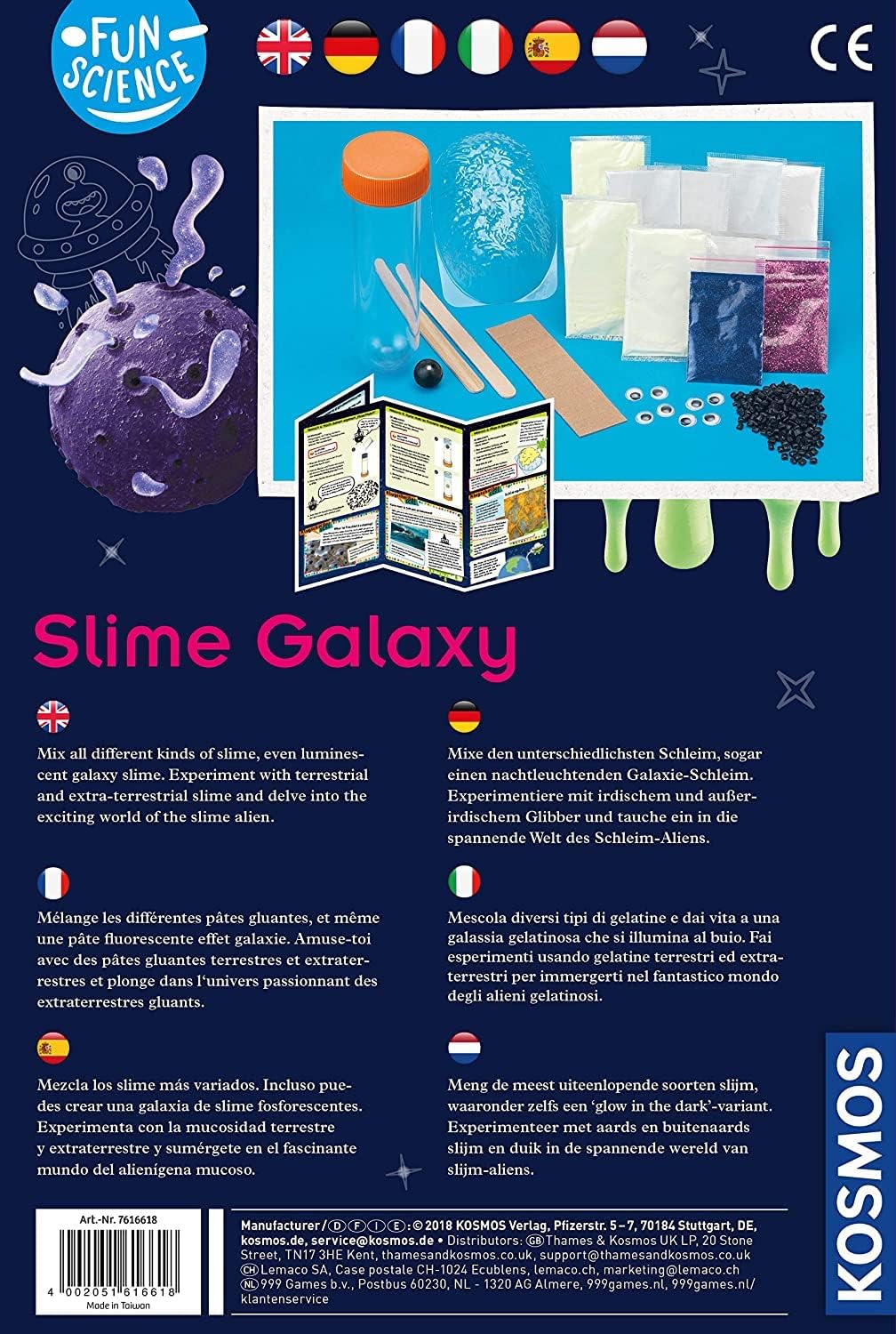 KOSMOS 616618 Fun Science - Schleim Galaxie, mehrsprachige Version (DE, EN, FR, IT, ES, NL) Mixe fün