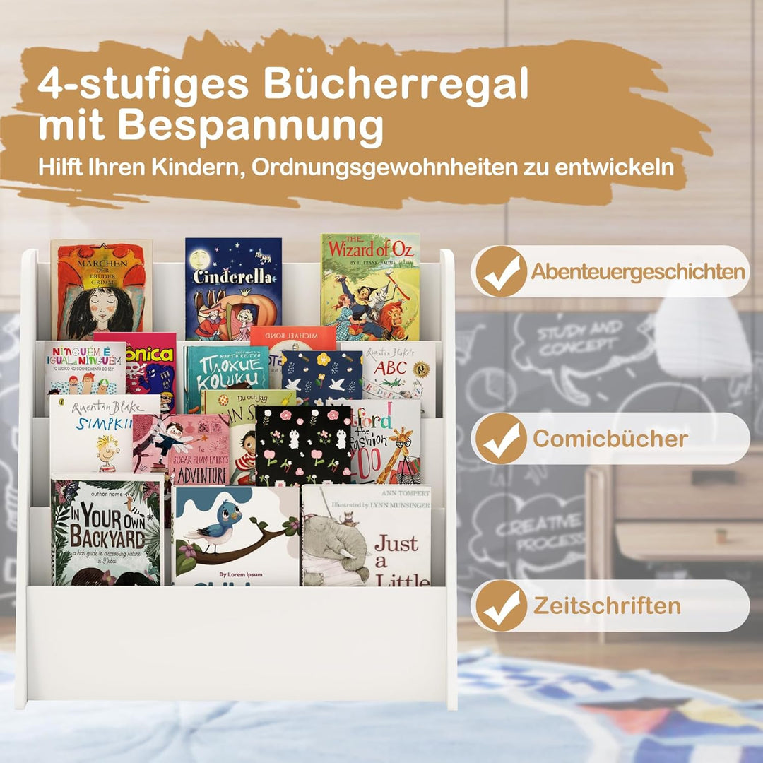 GOPLUS Bücherregal Kinder, Montessori Kinderregal mit 4 Ablagefächern, Kinderbücherregal Büchergeste