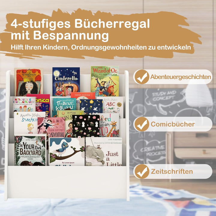 GOPLUS Bücherregal Kinder, Montessori Kinderregal mit 4 Ablagefächern, Kinderbücherregal Büchergeste