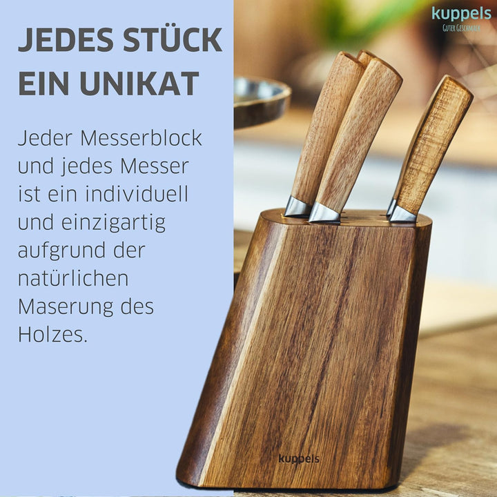 Kuppels Wood Messerblock mit Messer Set 5-teilig | Spickmesser, Allzweckmesser, Fleischmesser, Kochm