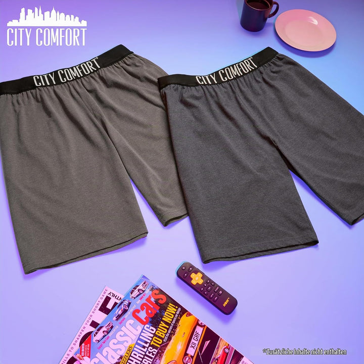 CityComfort Pyjama Shorts Herren, Kurze Schlafanzughose Herren mit Seitentaschen &amp; Elastischem Bund