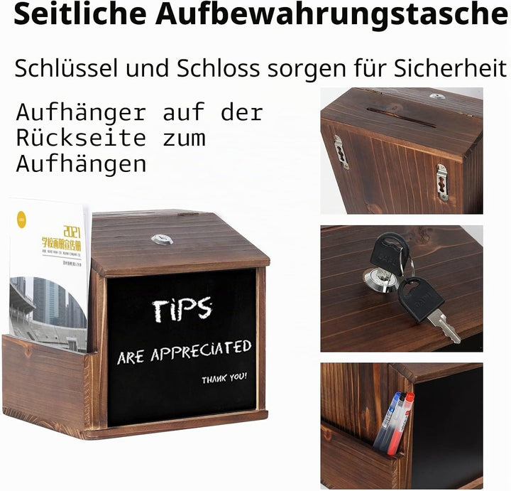 unho Vorschlagsbox Spendenbox Briefkasten zur Wandmontage, Mailbox mit Schloss, Sammelbox Schlüsselb
