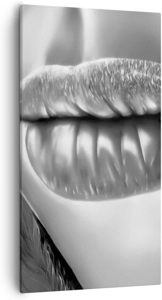 Bilder auf Leinwand 55x100cm Leinwandbild mit Rahmen Lippen Gesicht weiblich Lippenstift Gross Wandd
