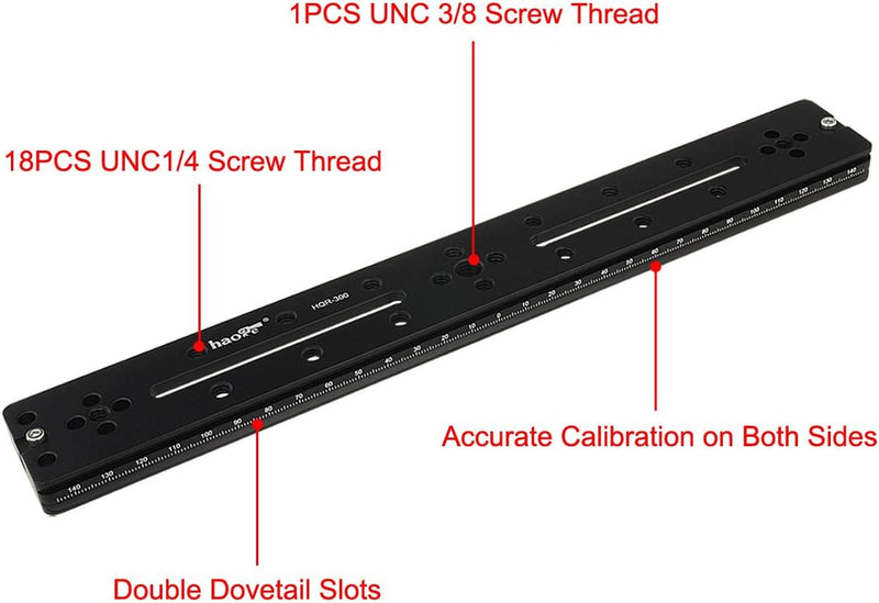 Haoge HQR-300 300 mm Mehrzweck-Schnellwechselplatte für Kamerastativ, Kugelkopf, Klemme für Arca Swi