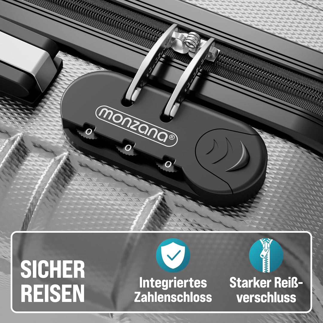 Monzana® 4tlg Kofferset Schloss Organizer Kofferwaage Gurt Gel-Griffe Zwillingsrollen Standfüsse Tro