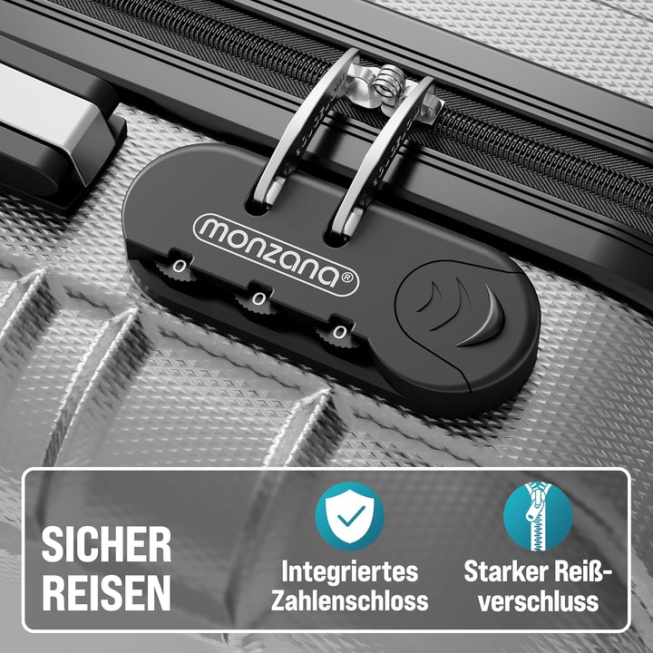Monzana® 4tlg Kofferset Schloss Organizer Kofferwaage Gurt Gel-Griffe Zwillingsrollen Standfüsse Tro