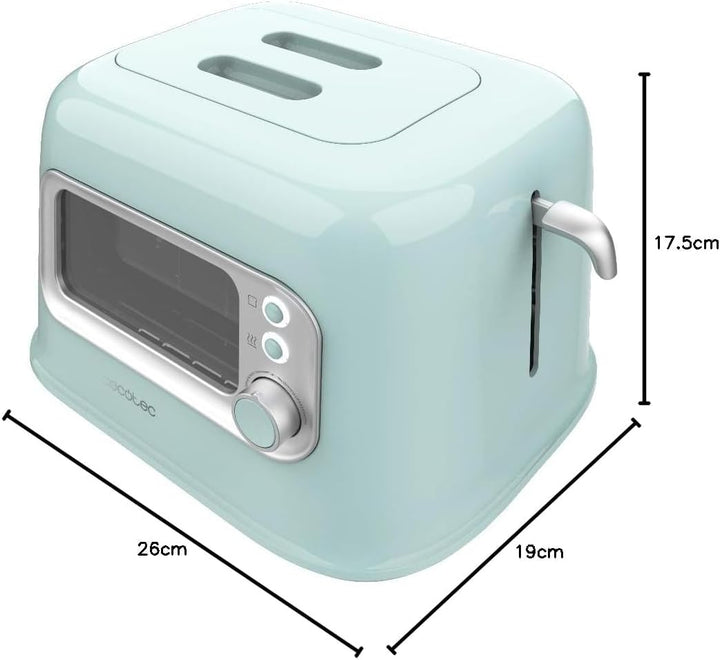 Cecotec RetroVision Blue Vertikaler Toaster, 2 breite Schlitze, 700 W auf 5 Stufen, 2 Brotscheiben,