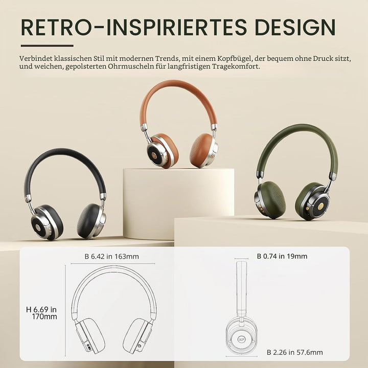 iKF Rona Retro Kopfhörer Bluetooth Mit Adaptive Noise Cancelling, Vintage Kopfhörer Kabellos, Hi-Res
