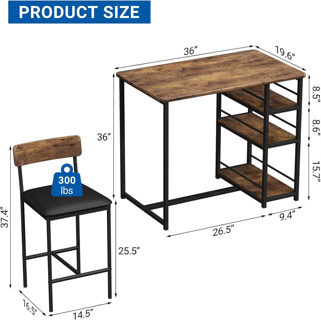 Bartisch mit Barhocker Set, Barhocker 3er Set für 2 Personen mit 1 Tisch + 2 Gepolsterte Stühle, Rüc