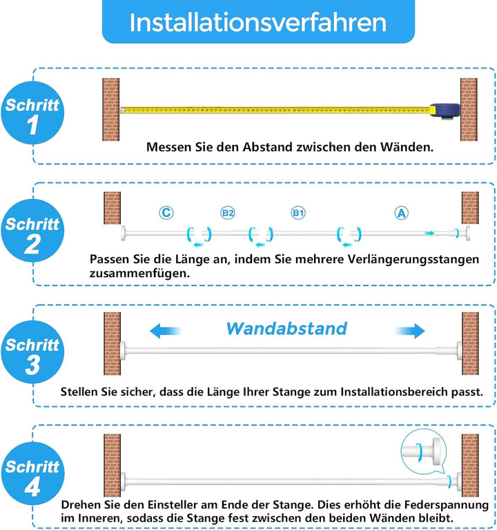 AIZESI Gardinenstange Ohne Bohren 81-122cm Ø 25 mm, Teleskopstange zum Klemmen - Verstellbare Vorhan