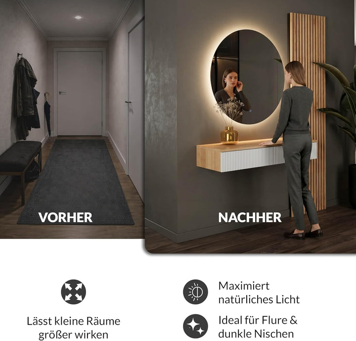 Planetmöbel NOVA Spiegel mit Beleuchtung rund, Spiegel mit LED-Licht, Dekorativer Wandspiegel ohne R