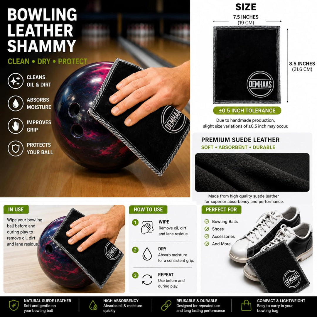 Bowling Leder Shammy Beidseitig Echtleder – Hochsaugfähiges Reinigungstuch für Bowlingkugeln – Entfe