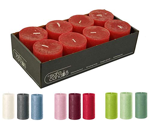 Rustikale Stumpenkerzen – 8 Stück - Wachskerzen/Rustickerzen/Adventskerzen Weihnachten (Rubin Rot, K