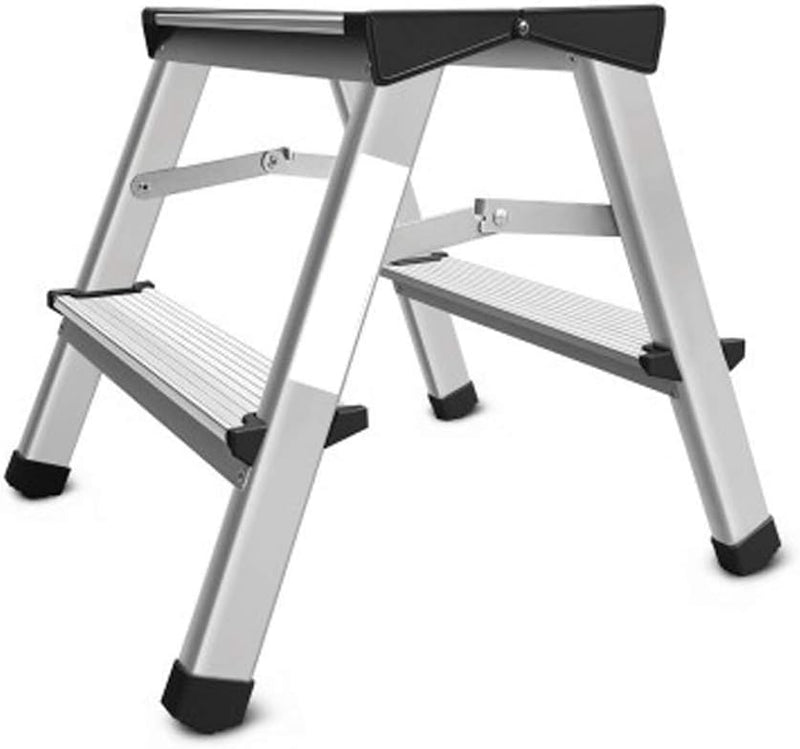 DRABEST Trittleiter Klapptritt Aluleiter Haushaltsleiter beidseitig begehbar 2 x 2 Stufen bis 125 kg