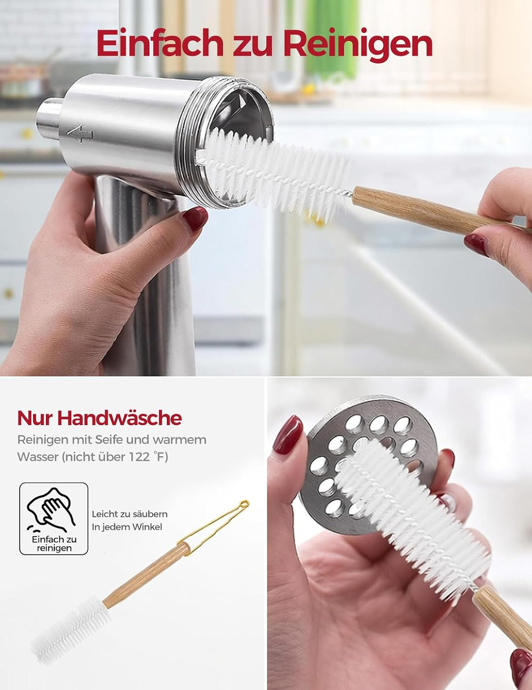 Fleischwolf Aufsatz für KitchenAid Standmixer, Edelstahl Fleischwolf Aufsatz Enthält Wurstfüller, Re