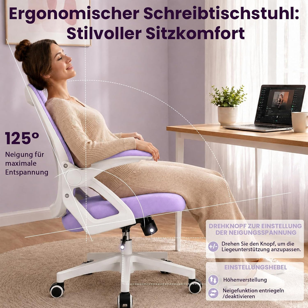 Ergonomischer Bürostuhl mit Mesh Rückenlehne, klappbaren Armlehnen und Wippfunktion, Schreibtischstu