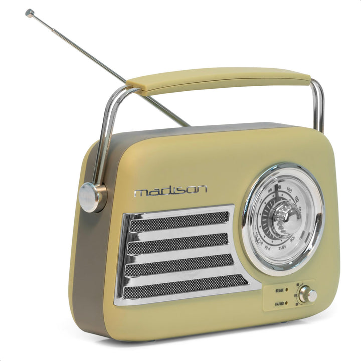 Madison - FREESOUND-VR40OGR-MAT - 30W Vintage-Radio mit langem Akku - Bluetooth, USB & FM - Olivgrün