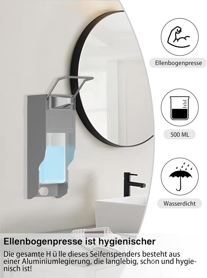 OVAS HOO Desinfektionsspender Wand Aluminium Seifenspender Wandbefestigung 500 Ml Eurospender Mit El
