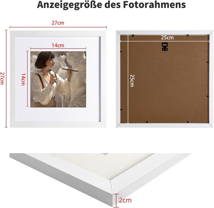 Bilderrahmen 25x25cm mit Passepartout Fotorahmen mit Acrylglas zum Senkrechten Oder Waagerechten Auf