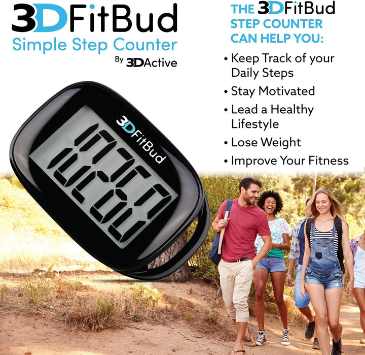 3DFitBud Einfacher Schrittzähler 3D von 3DActive mit Clip Lanyard Präziser Schrittzähler Grosses Dis