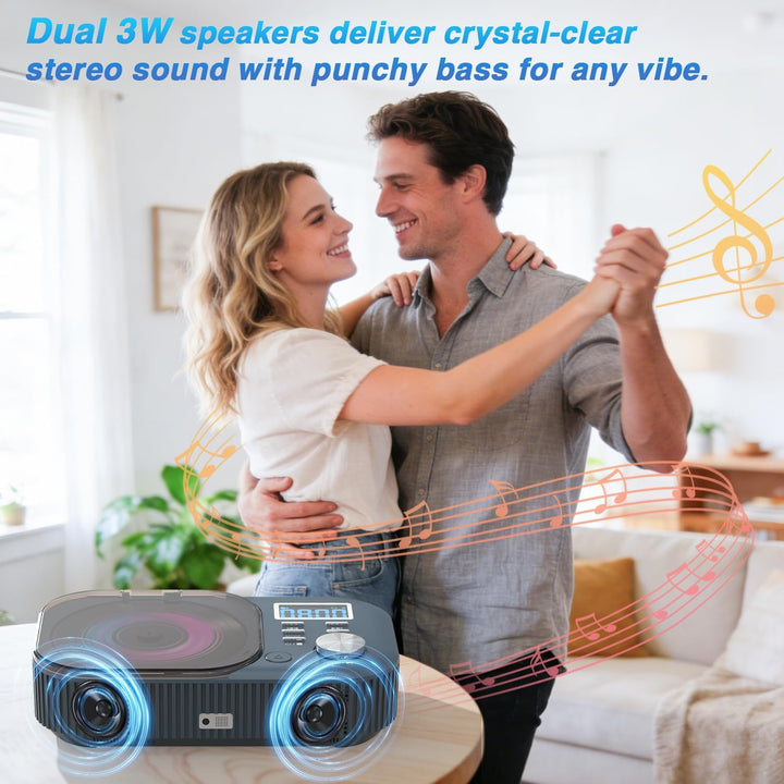 MONODEAL CD Player mit Radio und Bluetooth,White Noise,Stereo Lautsprecher | Wiederaufladbar CD Play