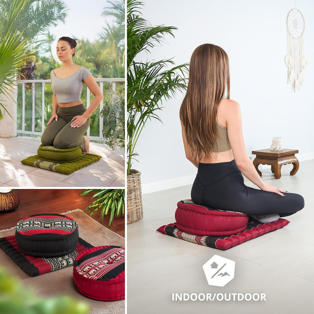 livasia Meditationsset L - Ø 38x15cm / Matte 50x50x4,5cm - Yogaset mit Kissen und Matte, Pouf, Yogam