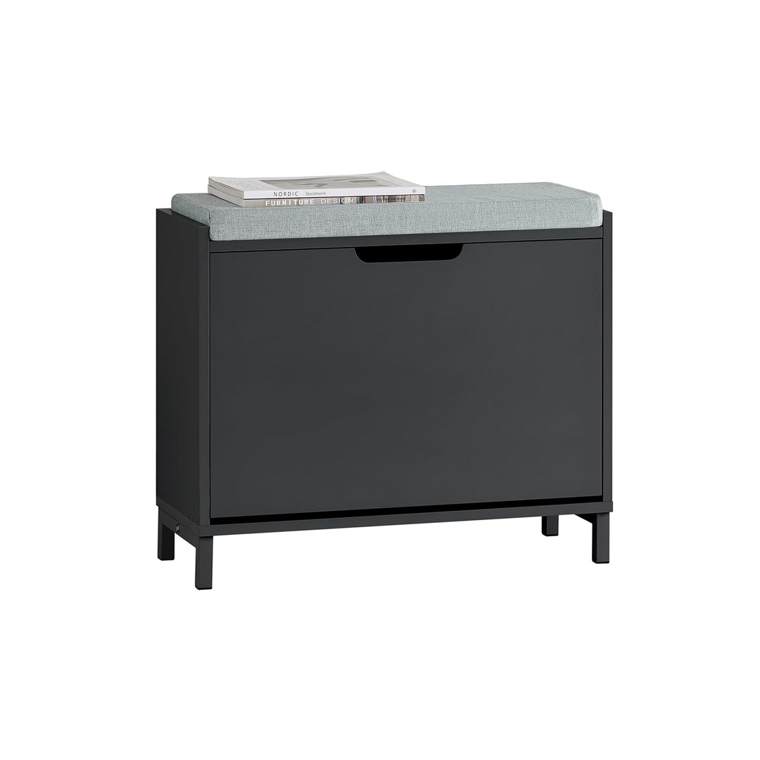 SoBuy Schuhschrank Schuhbank mit Sitzfläche, Schuhregal mit Stauraum, Klappe, Sitzkissen, bis 113 kg