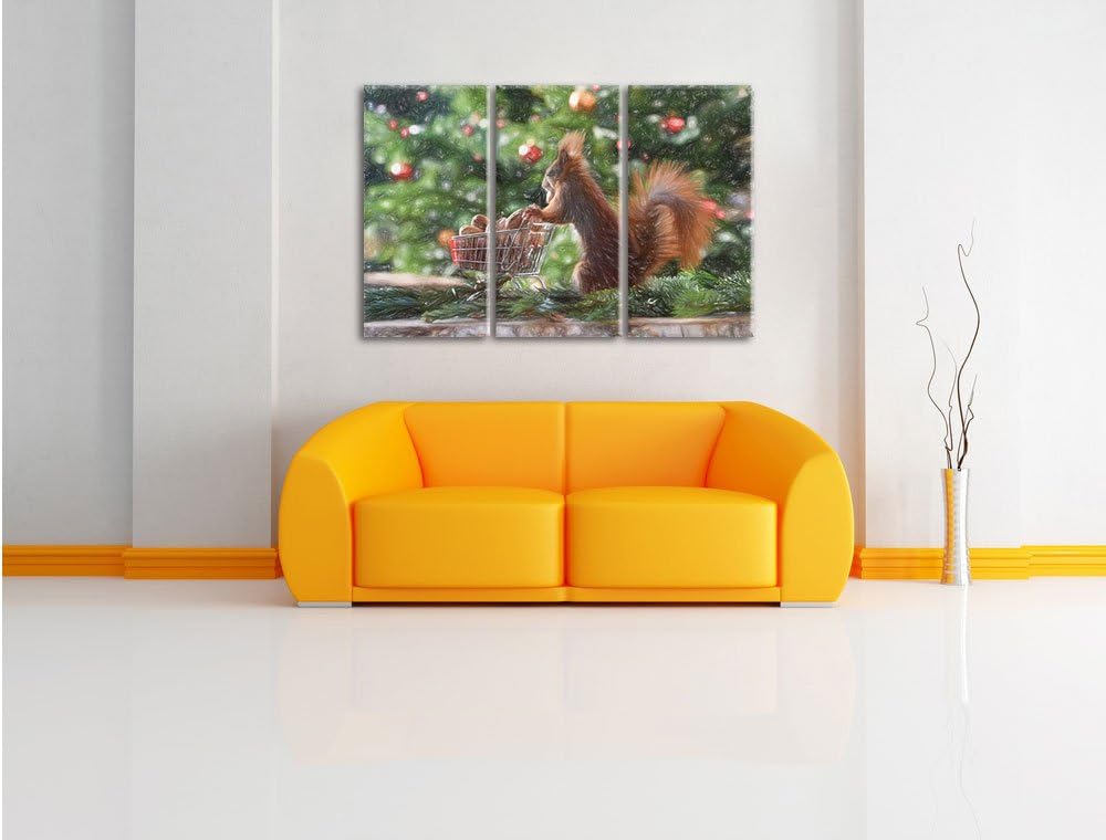Pixxprint Eichhörnchen als Leinwandbild/Grösse: 3Teilig / Wandbild/Kunstdruck/fertig bespannt