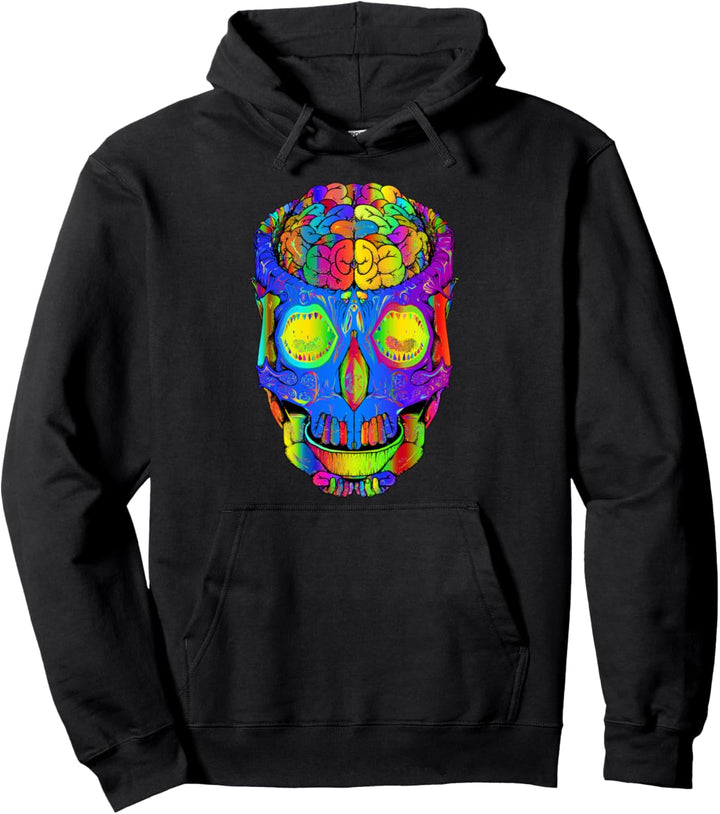 Psychedelic Skull with Brain Pullover Hoodie