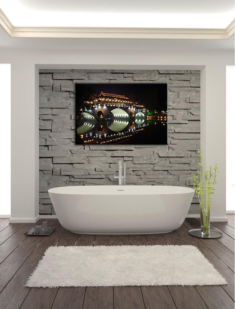 Dark hellerleuchtete chinesische Brücke Leinwand, XXL riesige Bilder fertig gerahmt mit Keilrahmen,