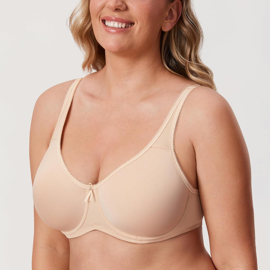 DELIMIRA Damen BH mit Bügel Nahtlose Vollschalen T-Shirt BHS Gepolstert Grosse Grössen 70D Beige, 70