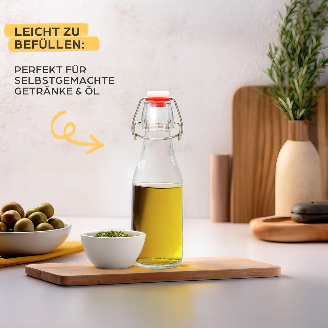 Praknu 6er Set Glasflaschen 250ml mit Bügelverschluss - Bügelflaschen Zum Befüllen - inkl. 6 Extra D