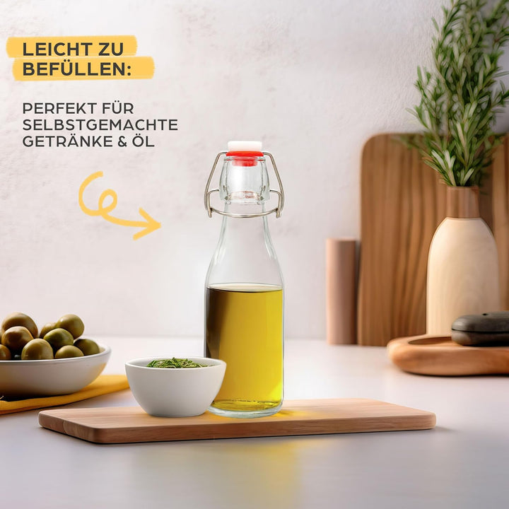 Praknu 12er Set Glasflaschen 250ml mit Bügelverschluss - Bügelflaschen Zum Befüllen - inkl. 6 Extra