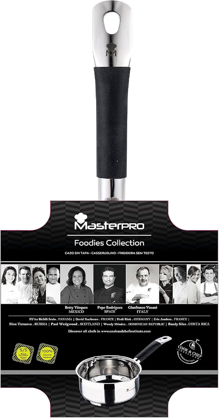 MasterPro Foodies Kasserolle, 1,3 l, 16 X 7,5 cm, Edelstahl, Antihaftbeschichtung, ergonomischer Gri