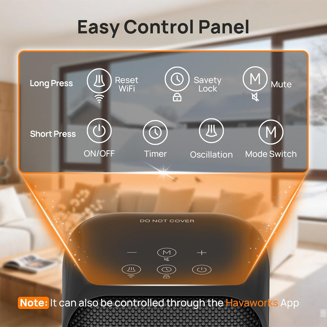 Energiesparender Heizlüfter, 1500W Tragbare PTC Keramik Heizlüfter Leise, 70° Oszillierwaend, 12-Std