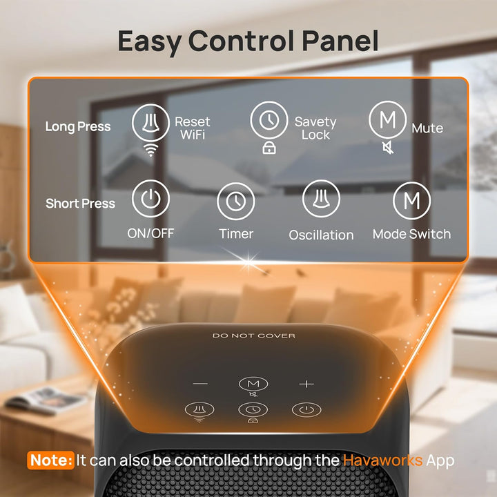 Energiesparender Heizlüfter, 1500W Tragbare PTC Keramik Heizlüfter Leise, 70° Oszillierwaend, 12-Std