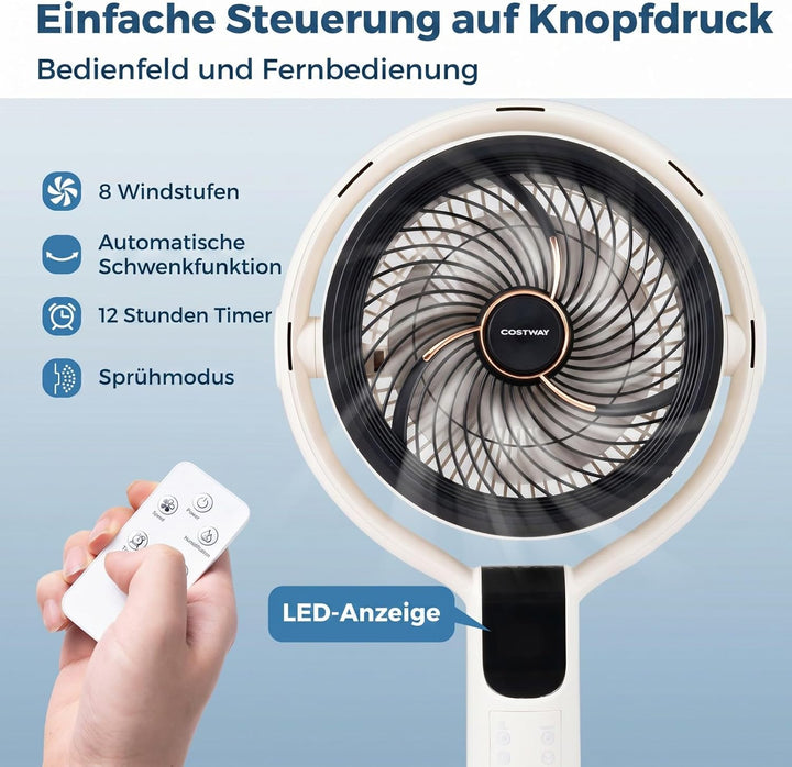 COSTWAY Standventilator mit Wasserkühlung &amp; Fernbedienung, Luftkühle leise | Bodenventilator höhenve
