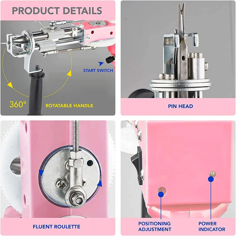 Aomdom Tufting Gun 2 in 1 5-40 Steps/S Elektrische Tufting Gun 7-21mm Einstellbare Tufting Gun Teppi