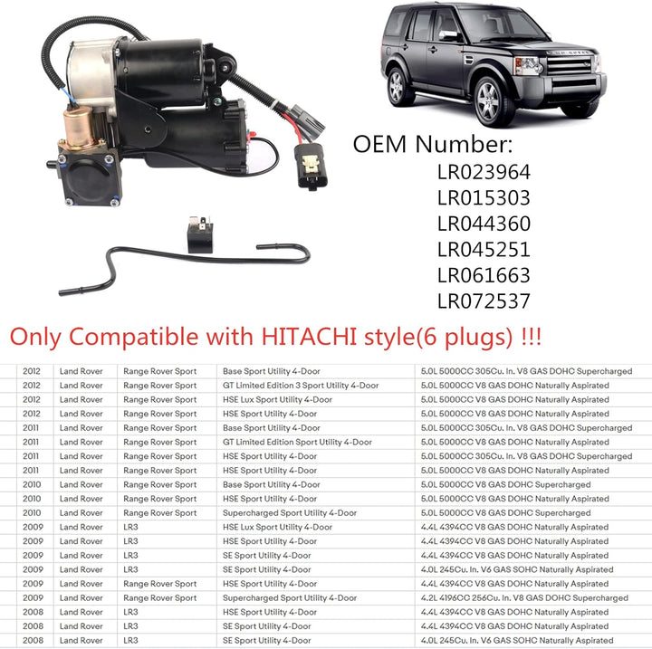 Bisenya Hitachi-System Luftfederung Kompressorpumpe und Relais Kompatibel mit Discovery 3 2004-2009,
