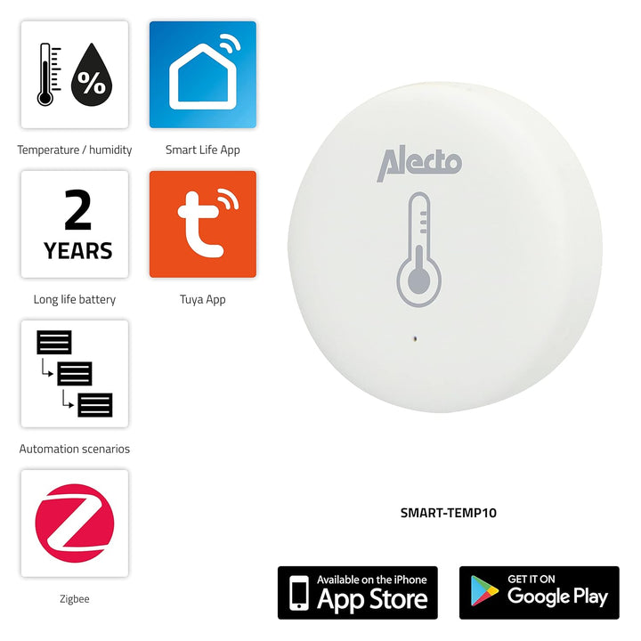 Alecto SMART-TEMPT10 Zigbee Temperatur- und Feuchtigkeitssensor - benötigt Bridge/Gateway - 30 Monat