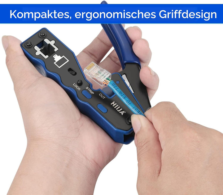 Hiija RJ45 Crimpzange, RJ45 Crimpwerkzeug Durchgang Cat5 Cat5e Cat6 Crimpwerkzeug-Set für RJ45 regul