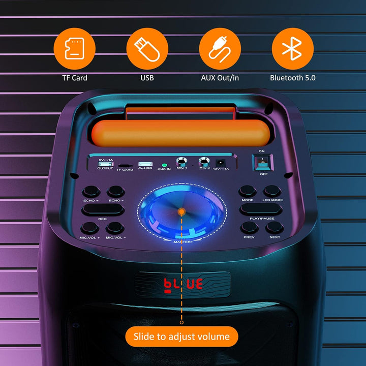 JYX Karaoke Anlage mit 2 drahtlosen Mikrofonen, Grosser Karaoke Lautsprecher Bluetooth mit Rädern un