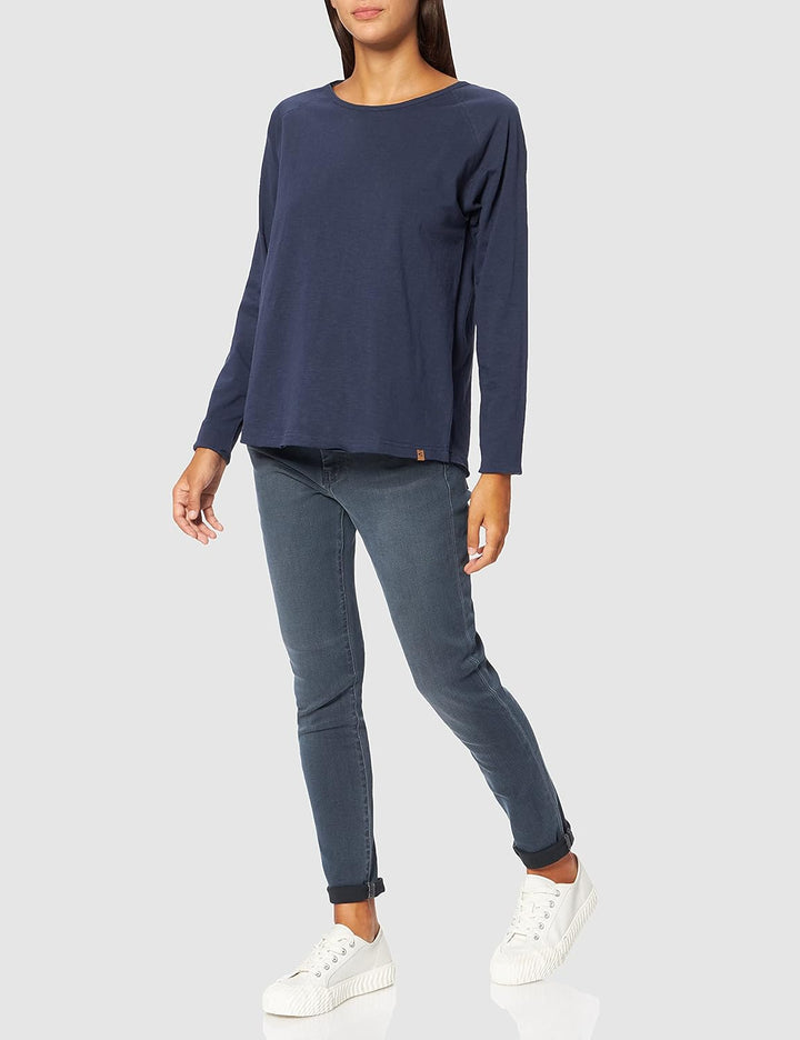 camel active Damen Basic Langarm T-Shirt mit Rundhalsausschnitt aus Reiner Baumwolle XS Dunkelblau,