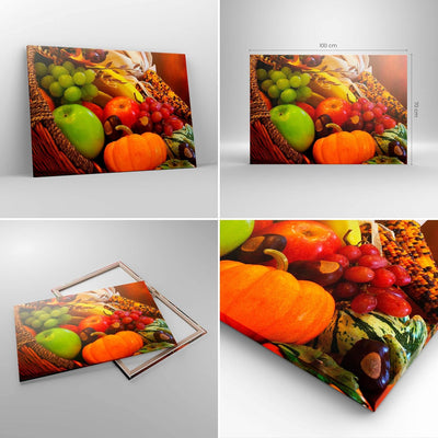 ARTTOR Bilder auf Leinwand 100x70cm Leinwandbild Weidenkorb Obst Gemüse Gross Wanddeko Bild Schlafzi