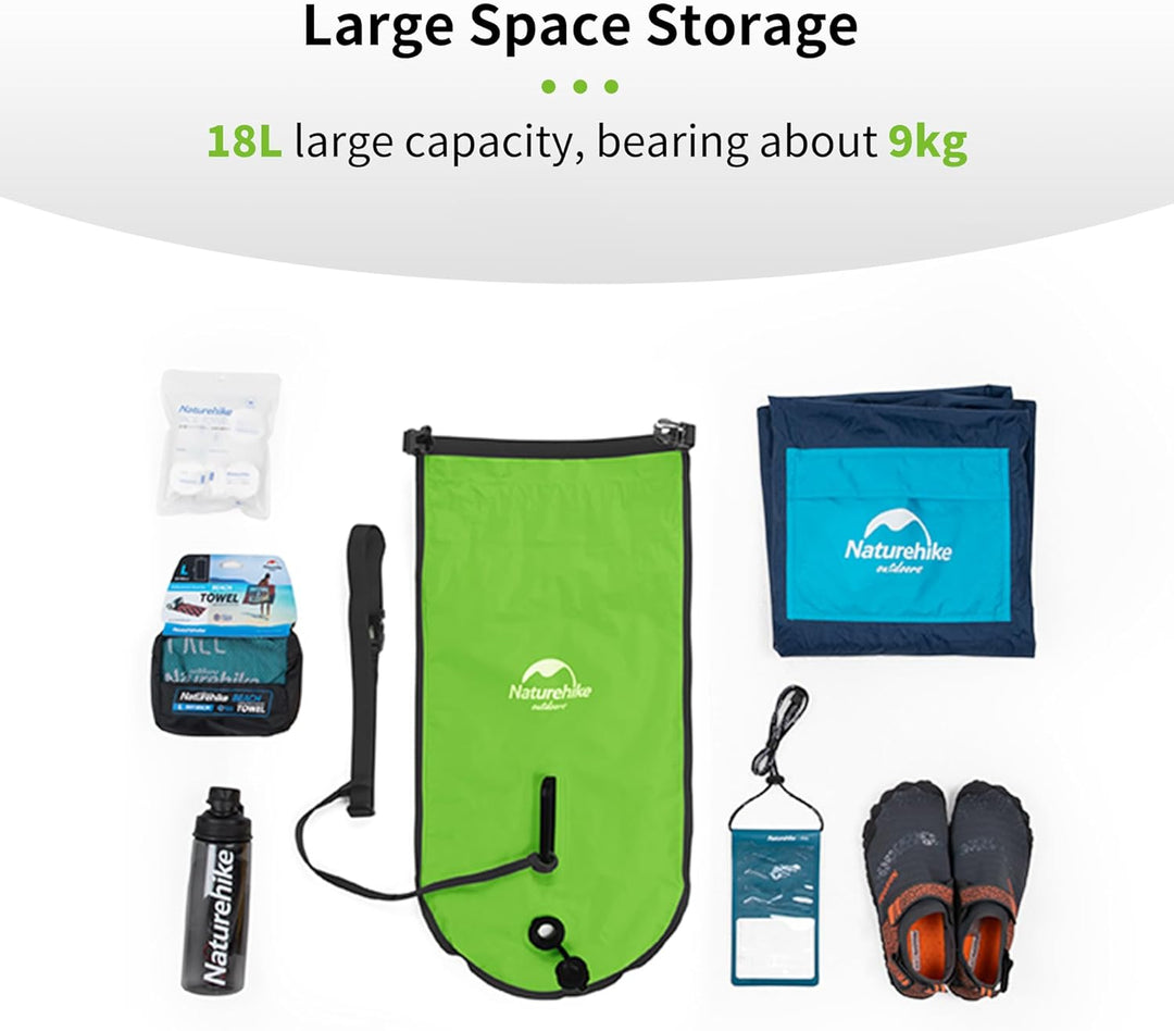 Naturehike Aufblasbarer Trockensack, 18L Wasserdichter Rucksack mit 2 Luftkammern für Open Water Sch
