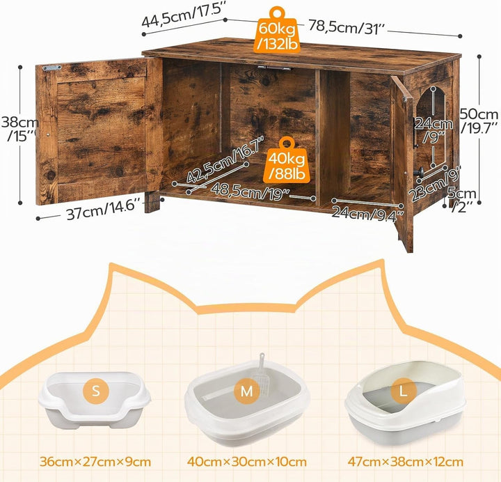 HOOBRO Katzenschrank, Katzenklo Schrank, Katzenhaus mit Tür und separater Trennwand, Sitzbank, Katze
