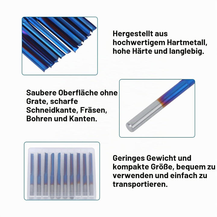 10Pcs 3.175mm CNC Fräser Hartmetall 2-Flöten Gerade Nano Blue Coating Schaftfräser, Grifffräswerkzeu