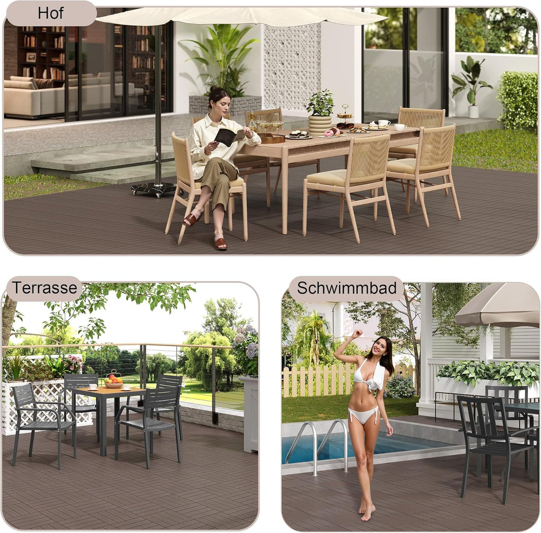 Laneetal WPC Fliesen 11er Set für 1 m², für Aussen Terrasse Balkon, Terrassenfliesen Klicksystem 30x