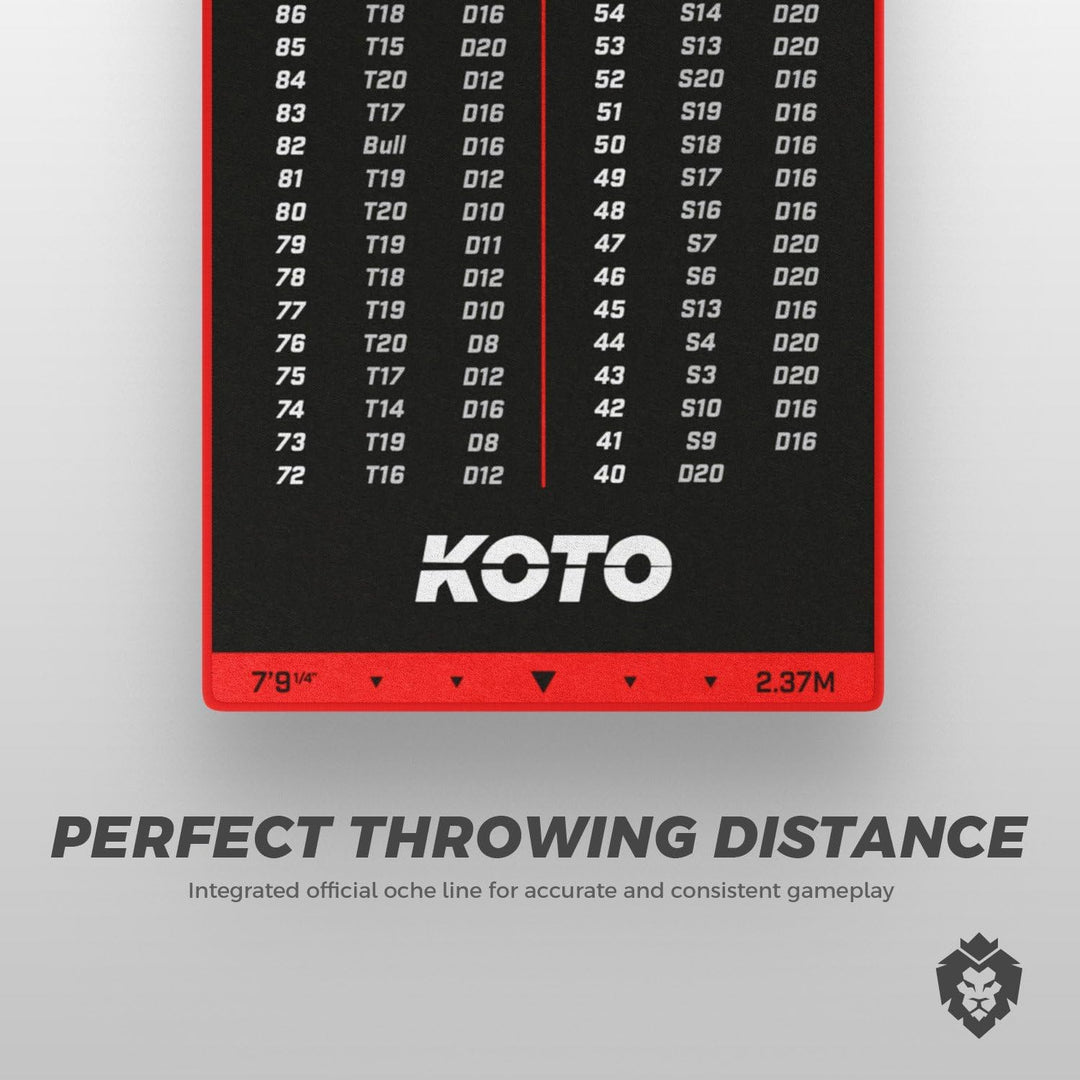 KOTO - Carpet Checkout Dartmatte, Schutz Bodens und Dartpfeile, Mit Score-Indikation + Oche