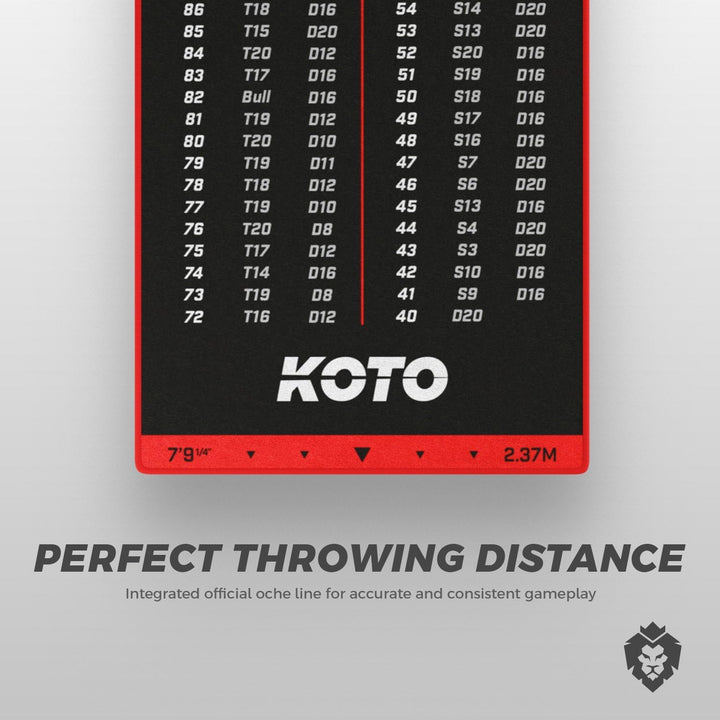 KOTO - Carpet Checkout Dartmatte, Schutz Bodens und Dartpfeile, Mit Score-Indikation + Oche